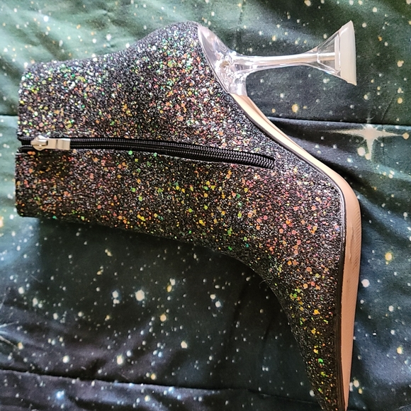 Mermaid Pyramid Heel Sparkle Boots with Rainbow Glitter - Picture 3 of 3
